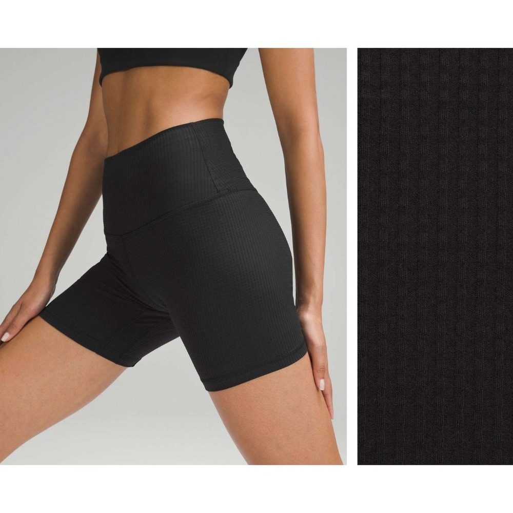 Lululemon High Rise 6" Grid Texture Yoga Shorts Black Size 6
